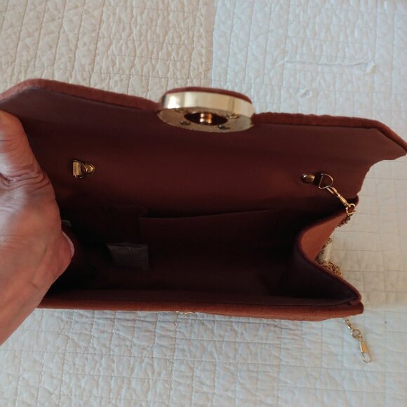New Soft Suede-Like Rich Brown Clutch, Shoulder Bag, Handbag - Picture 4 of 4
